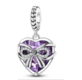 Luminous firefly S925 sterling silver charm with purple heart stone and bow detail - W-ktc7167