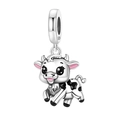 Cute S925 sterling silver cow charm with black spots and pink enamel details - Otc 1379