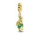 Golden cheetah charm with black spots and green crystal bead in 925 sterling silver - Ktc1493