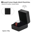 Matte black PU leather watch box with white stitching and soft inner cushion 10x11x7.5cm - Rounded Watch Box - Matte Black