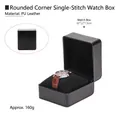 Matte black PU leather watch box with stitching, 10x11x7.5cm, includes watch pillow - Rounded Watch Box - Glossy Black
