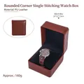 Brown PU leather watch storage box with single stitching and black interior cushion - Rounded Watch Box - Glossy Coffee