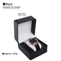 Premium black matte PU leather watch box organizer measuring 10x11x7.5cm with gold watch - Rounded Watch Box - Black Two-tone Interior