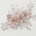 Exquisite rose gold floral bridal hair clip with handcrafted rhinestones and crystals - Rose Gold