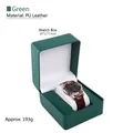 Green PU leather watch box with white pillow and brown leather strap watch, 10x11x7.5cm - Rounded Watch Box - Green Two-tone Interior