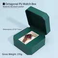 Dark green octagonal PU leather watch box with white lining and brushed finish - Green Octagon