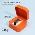 Orange octagonal watch storage box made of premium matte PU leather with white cushion - Octagonal Watch Box - Orange