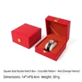 Red crocodile pattern leather watch box with gold buckle and orange interior storage - Crocodile Pattern Watch Box - Red (Orange Interior)