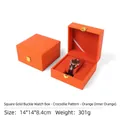 Square orange crocodile pattern leather watch storage box with gold metal buckle - Crocodile Pattern Watch Box - Orange