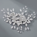 Handmade silver floral hair clip with sparkling rhinestones for bridal wedding hairstyles - Silver