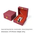 Jujube red brushed leather watch box with golden buckle and orange interior - Brushed Leather Watch Box - Jujube Red (Orange Interior)
