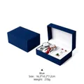 Navy blue matte PU leather double watch storage box with jewelry organizer section - Blue Gift Set Box
