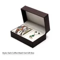 Dark brown luxury watch gift set including quartz watches and green clover jewelry pieces - Dark Coffee Watch and Jewelry Set Box
