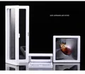Detailed view of white PE film floating jewelry boxes showing dustproof and anti-static features - 9*9cm / White