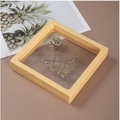 Square cream PE film suspension jewelry display box with a delicate silver pendant necklace - 9*9cm / Yellow