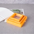 Three vibrant yellow square PE film floating display boxes in assorted sizes for jewelry - 9*9cm / Orange