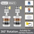Set of 2 white rotatable kitchen faucet filters with medical stone and metal clamp - Rotating Style / Filter + Filter / White
