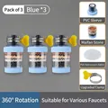 Set of 3 blue swivel kitchen faucet filters with medical stone and PVC sleeves - Standard Type / Filter + Filter + Filter / Blue