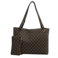 Sac cabas vintage marron avec petite pochette assortie et motifs floraux dorés - Marron