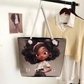 Ethnic style canvas tote bag with thick rope handle and cartoon girl print - Style 24 / One Size