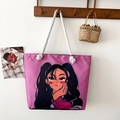 Purple canvas tote bag with anime girl print and white rope handles - Style 29 / One Size