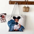 Canvas tote bag with ethnic illustration and thick cotton rope handles in white finish - Style 30 / One Size