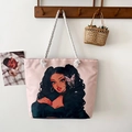 Pink canvas tote bag with fashion illustration and sturdy white cotton rope handles - Style 33 / One Size