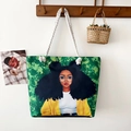 Ethnic style canvas tote bag with thick rope handles and portrait of African woman - Style 23 / One Size