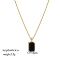 Detailed specs of gold titanium steel necklace with black rectangle pendant and dimensions - Black Plate (XKN0316)