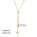 Gold-toned titanium steel Y-shaped necklace with teardrop pendants and adjustable snake chain - Long Water Drop Slider (XKN6217)
