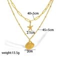Gold layered ocean necklace with starfish and seashell pendants and size measurements - Starfish & Shell Double Chain (XKN6206)