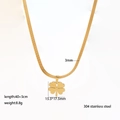 Golden 304 stainless steel snake chain necklace with a polished four-leaf clover pendant - Heart Clover Flower (XKN6015)