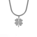 Silver clover necklace with etched texture pendant and snake chain in stainless steel - Heart Clover Flower Steel (XKN6002)