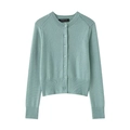 Chaqueta de punto verde menta para mujer con cuello redondo y puños acanalados - S / Verde