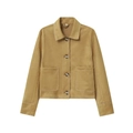 Veste en faux daim marron avec coutures blanches contrastées et grandes poches avant - XS / Jaune
