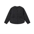 Minimalist black quilted jacket with bow pattern stitching and round neckline in a loose fit - XS / Black