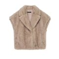 Chaleco de piel sintética para mujer en color topo con solapas grandes y suaves - XS / Camel