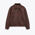 Chaqueta clásica de ante marrón oscuro para mujer con cremallera y cuello de solapa - XS / café