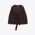 Dunkelbrauner Damen-Blazer mit Bindegürtel und Reverskragen in taillierter Passform - XS / Kaffeebraun