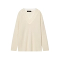 Maglione da donna in misto lana crema con scollo a V in pizzo e maniche lunghe - S / Bianco latte