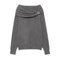Jersey de punto gris con hombros descubiertos, puños acanalados y anillo decorativo - S / Gris