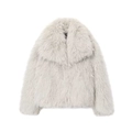 Elegant light gray faux fur jacket featuring a fluffy wide lapel and short design - XS / Milky White