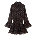 Abito corto a fiori con maniche lunghe a balze e stampa paisley in stile vintage - S / Nero