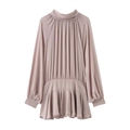 Túnica plisada malva de manga larga con cuello alto y dobladillo con volantes fluido - XS / Rosa loto