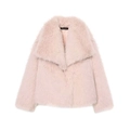 Elegant pink faux fur coat for women featuring a wide lapel and soft plush texture - XS / Pink