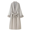 Elegant light gray wool coat featuring waist tie and luxurious faux fur cuffs trim - S / Off White