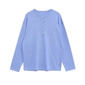 Light blue Henley neck long sleeve knit top with buttons for a relaxed casual look - S / Light Blue