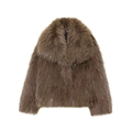 Brown faux fur jacket with oversized lapels and fluffy texture in a short cut - XS / Dark Brown