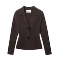 Dark brown knitted blazer with notched lapel and decorative floral textured buttons - S / Coffee