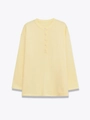 Detail of light yellow Henley neck long sleeve top with textured vertical ribbing - S / Light Yellow
